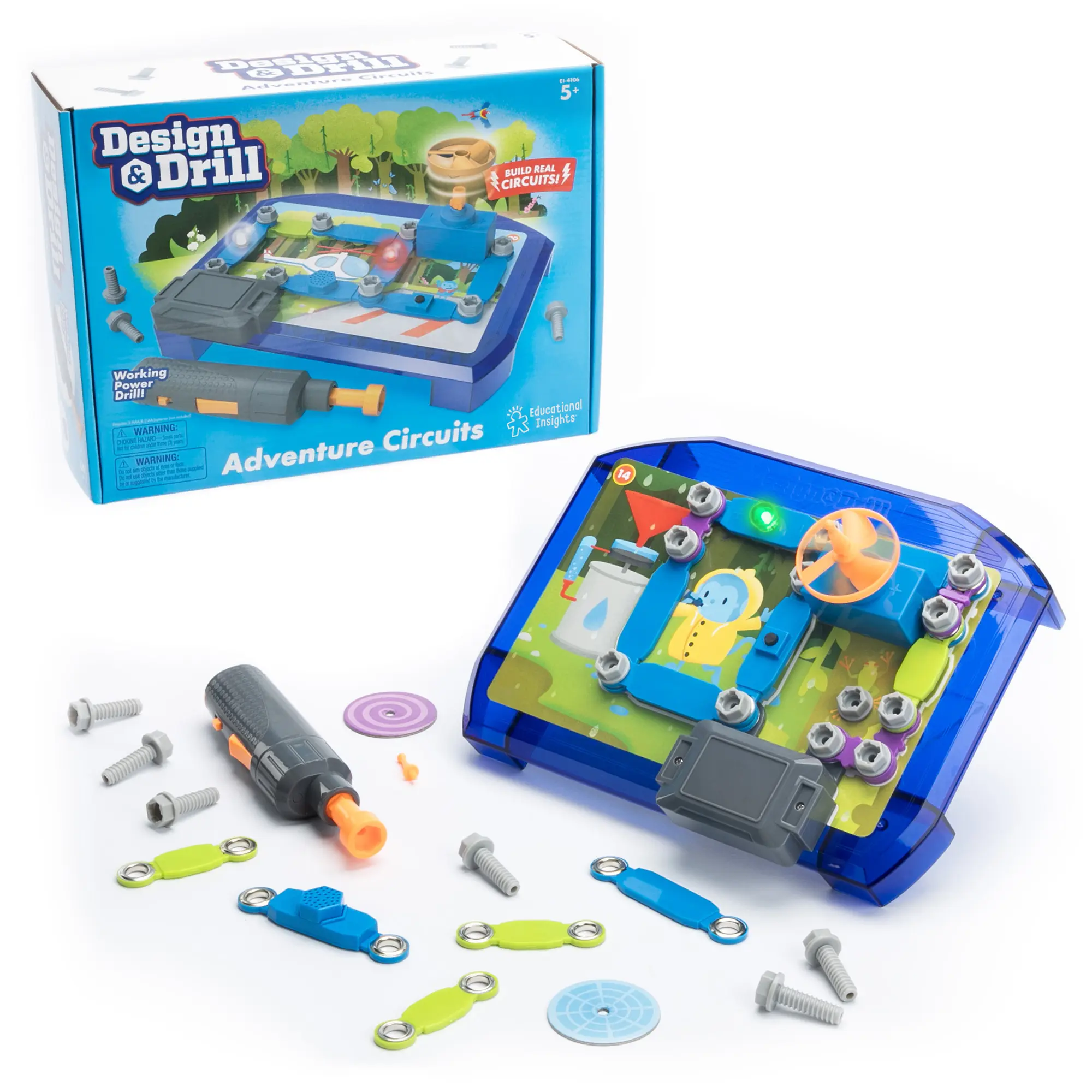 Educational Insights Design & Drill Adventure Circuits 63 Pieces and Space Circuits 52 Pieces, STEM Toy, Ages 5+