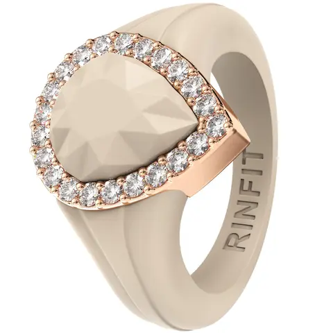 Rinfit Silicone Rings for Women with a Pear Metal Frame with CZ Stones, Silicone Wedding Band and Statement Ring for Her, Flexible for Work, Gym, Pregnancy, Travel and Everyday Wear, Patented Design