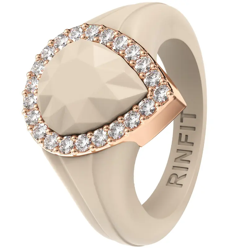 Rinfit Silicone Rings for Women with a Pear Metal Frame with CZ Stones, Silicone Wedding Band and Statement Ring for Her, Flexible for Work, Gym, Pregnancy, Travel and Everyday Wear, Patented Design