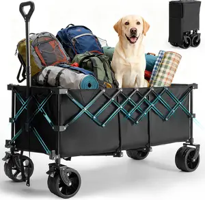 300L Foldable Wagon, 180kg Capacity with 7-Inch Wheels for Camping and Gardening, Black, Blue, Gray