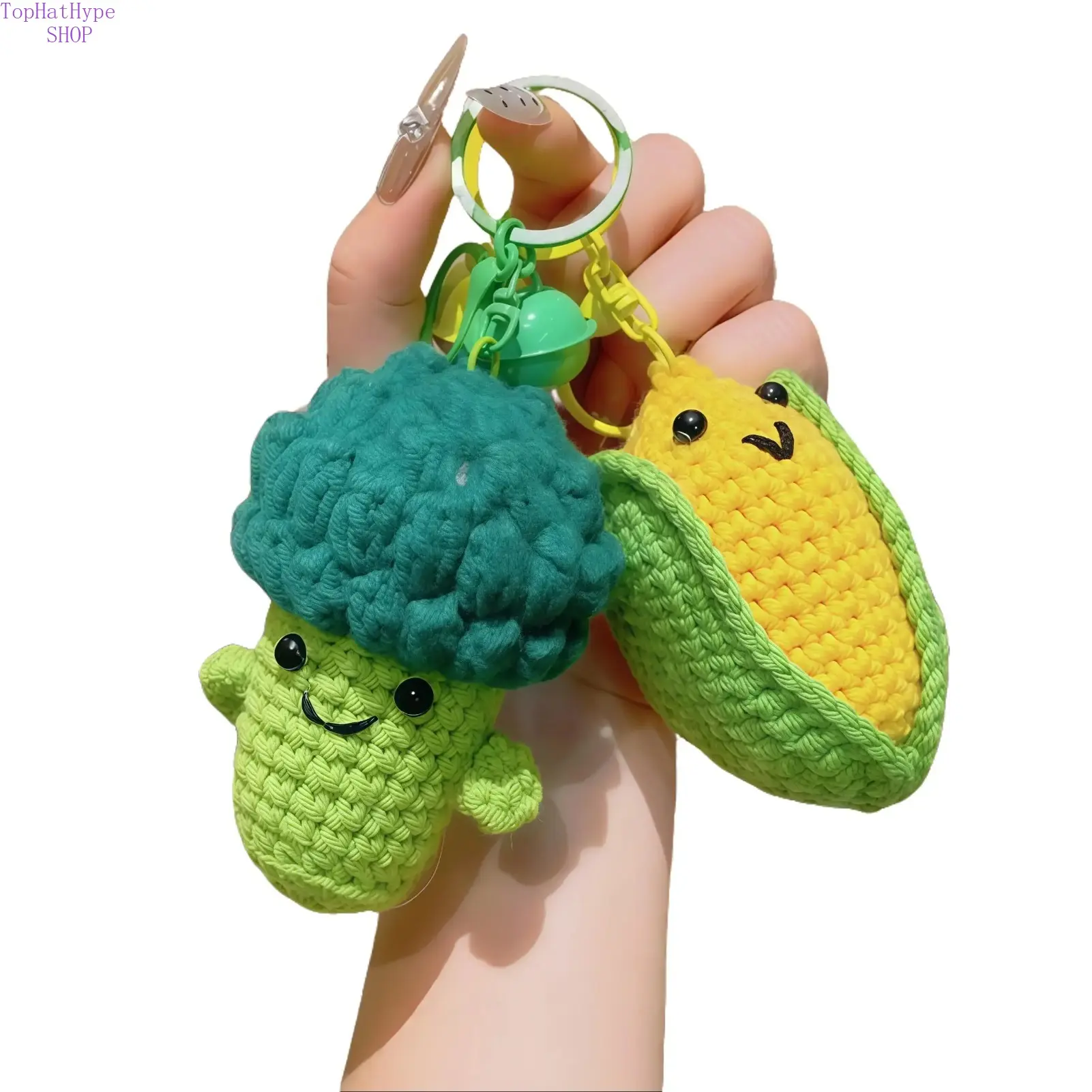 Kawaii Crochet Keychain Set of 5, Handmade Fabric Fruit & Vegetable Charms, Plush Shapes Key Holder for Purse, Aesthetic Bag Accessory for Women, Food, Keychain Accessory, Key Rings, Corn, Handmade Craft, Cool Keychains