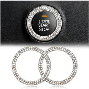 Bling  Rhinestone Engine Start Ring , 2 Pack  Push Start Button Cover/Sticker, Key  Knob Bling Ring, Sparkling  Interior Accessories for Women (Double Multicolor)