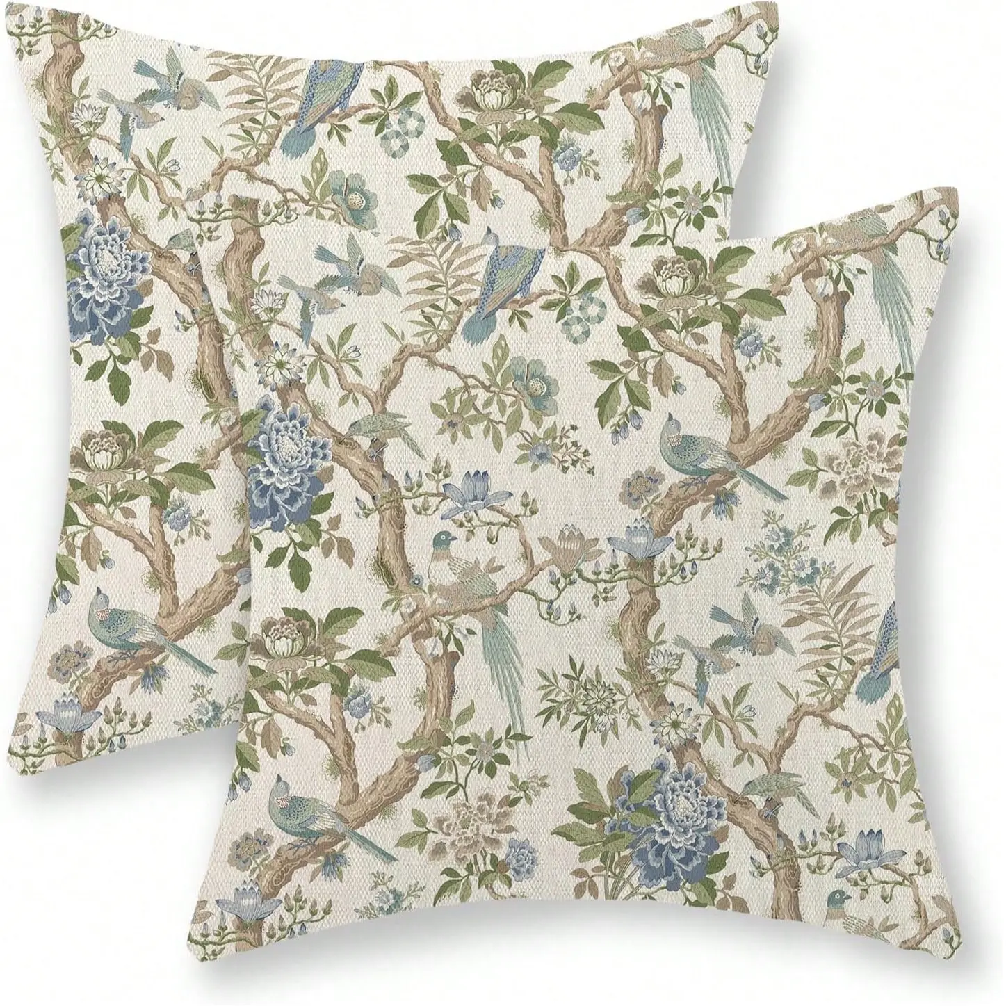 Double-Sided Print Canvas Pillowcase, Breathable Material, Decorative Floral Bird Branch Design, Hidden Zipper, Versatile Use, No Insert Included