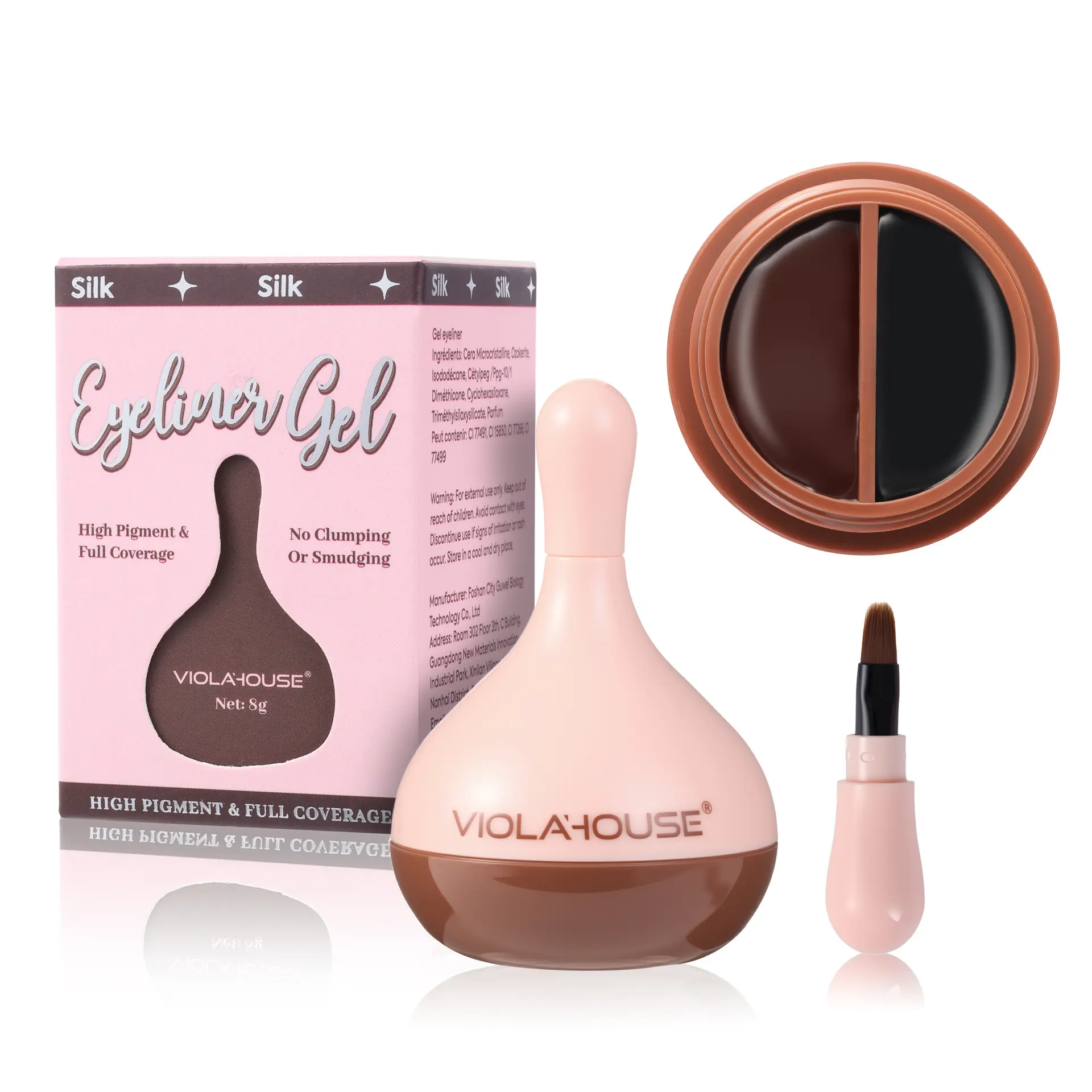 VIOLA HOUSE Dual-Color Eyeliner Cream, Smudge-Proof, Smudge No Budge, Waterproof Eyeliner, Can Be Used as Eyebrow Gel, Comes with Eyeliner Brush (Suitable for All Makeup Needs)