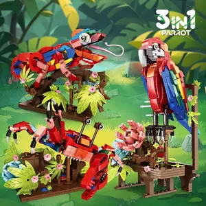 Transforming Series Parrot & Chameleon & Crab Combo Set Building Blocks, 538pcs/set Animal Models STEM Building Blocks, Educational Toys for Children
