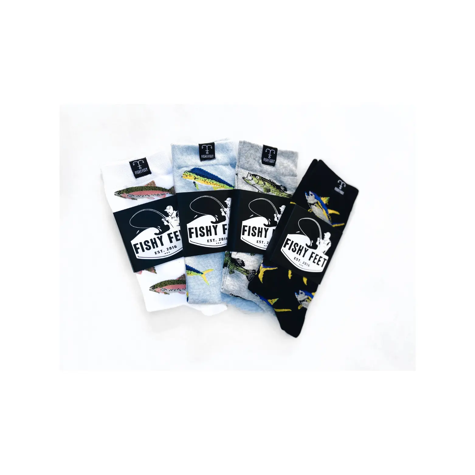 Fish Socks variety pack (4 pairs), fishing, fishing gift, fisherman, Trout, Bass, Tuna, Fishy Feet, Socks Menswear