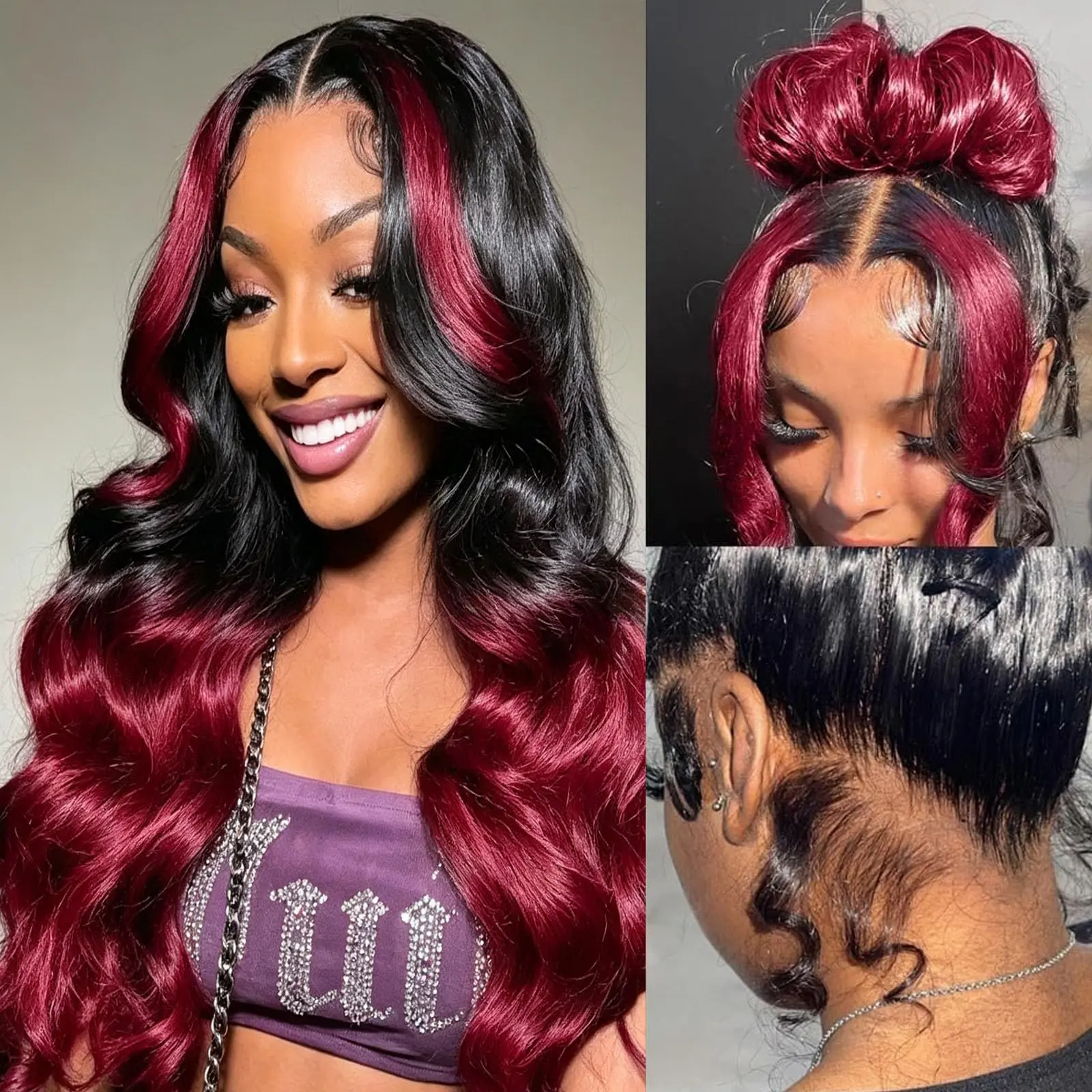 360 Lace Front Wigs Human Hair Body Wave Human Hair Wig 200 Density 1B/99J Highlight Ombre Lace Front Wig Human Hair Burgundy Lace Front Wigs Human Hair Invisible Drawstring Lace Wig 100% Human Hair Black and Red Balayage Wig Human Hair Pre Plucked