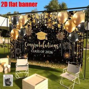 The background banner for the 2026 graduation season features black and gold halo glitter designs, Polyester material, suitable for graduation celebrations, birthday parties, Party decoration, wall decorations, indoor/outdoor decorations