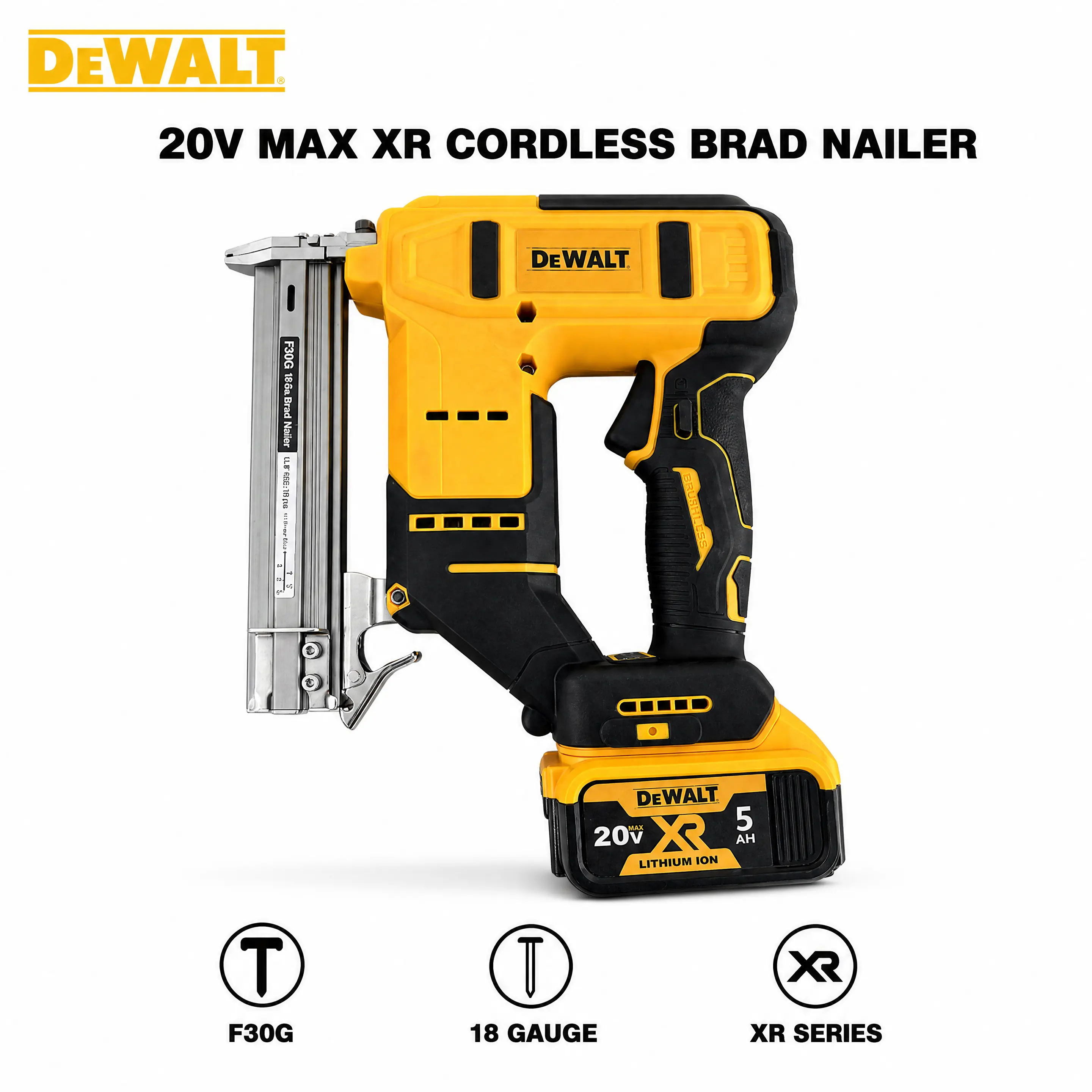 DEWALT 2-in-1 Cordless Brad Nailer & Stapler Kit, 18 Gauge Electric Tool with 5.0Ah Battery & Charger, Dual Mode for Woodworking Trim, Furniture