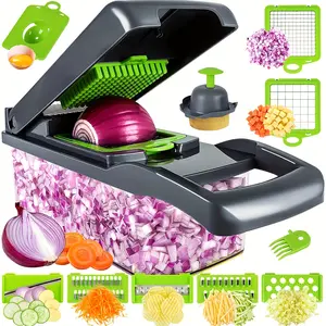 Multifunctional Fruit and Vegetable Slicer - Manual Food Slicer with Container and Stainless Steel Blade, Ideal for Quickly Cutting Onions, Potatoes, etc. - Enables Quick Slicing, Chopping and Dicing in One Device