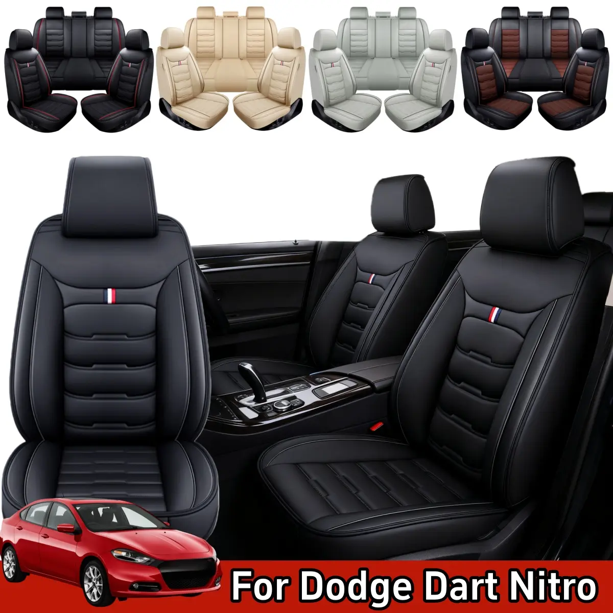 For Dodge Dart 2013-2016/ Nitro 2010-2020 Car 5 Seat Covers with Storage Bag, Premium Leather Front & Rear Full Set Seat Covers Cushion Protector Pad Mat Non-Slip Waterproof, Split Rear Benches Auto Interior Decoration Accessories, Car-Compatible Seat Cus