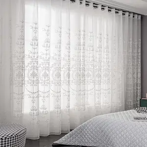 Floral Embroidery Curtain, 1 Count Modern Simple Window Curtain, Privacy Grommet Curtains, Window Drapes, Home Decoration Curtain for Home Living Room Bedroom Balcony Study Room, Upgrade Curtain