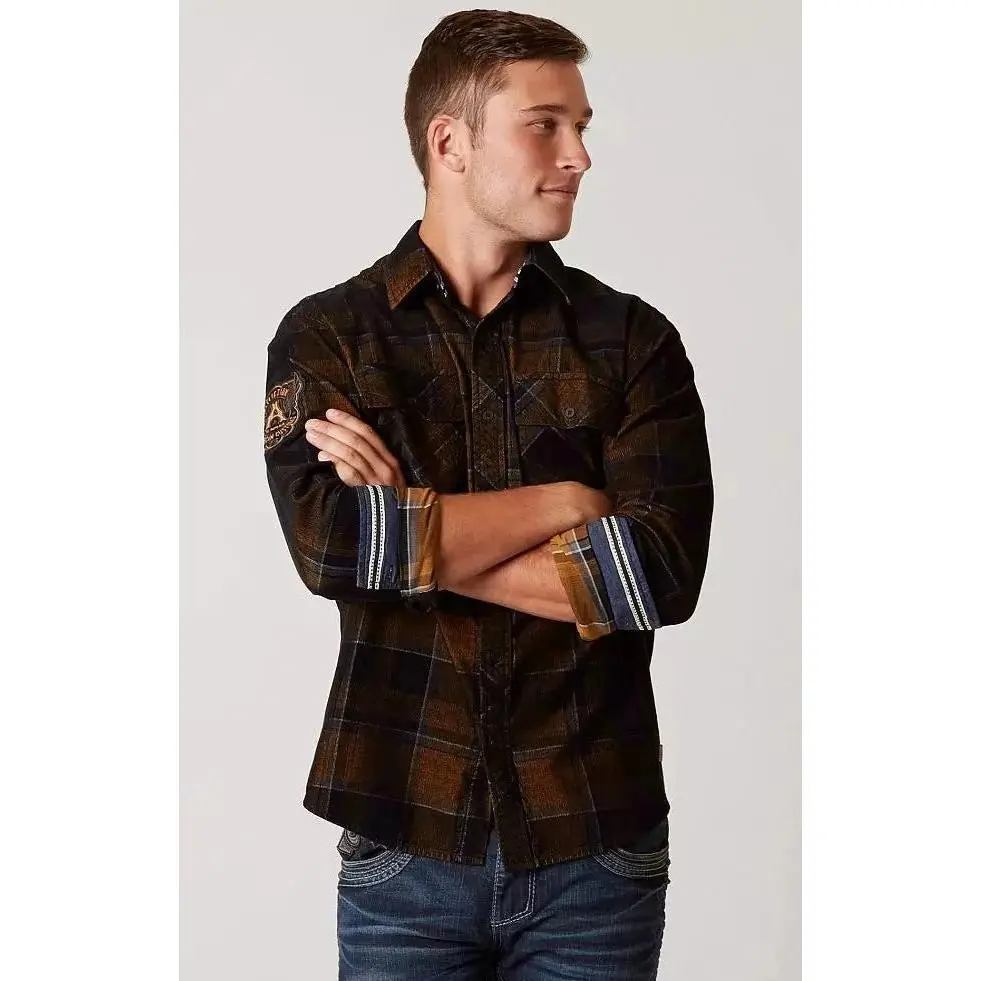 Affliction Men's Copper Mountain Bold Graphic Button-Down Shirt - Textured Cotton, Bold Colored Long-Sleeve Casual Top with Slogan Embroidery, Bold Colored Long-Sleeve Casual Shirts