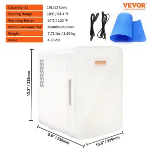 Father's Day Gift VEVOR Mini Fridge,10L/12 Can Luxury Skin Care Refrigerator, Small Beverage Fridges for Bedroom Office Dorm Car Travel, AC/DC Cooler & Heat for Foods, Drink, Breast Milk Storage & Chill, White