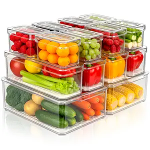 14 Packs Fridge Organizer Bins with Lids, BPA-Free Stackable Clear Containers for Food, Drinks, and Vegetable Storage, Ideal for Kitchen Organization fruit storage box Durable meal prep containers
