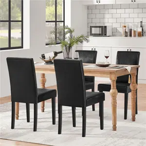 Costoffs Set of 4 Modern High-Back Dining Chairs, Upholstered Fabric Kitchen Chairs with Solid Rubberwood Legs for Dining Room