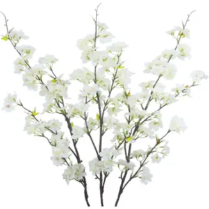 3Pcs Artificial Cherry Blossom Flower Silk Flower White Silk Peach Flowers Bulk Plum Blossom Flowers with Leaves Cherry Blossom Branches Vase Arrangements for Spring Wedding Indoor Outdoor DIY Party Decor
