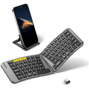 Foldable Keyboard, KE09U Folding Travel  Keyboard with 6-Row Layout, Dual-Mode(2.4G+BTx2) Split Portable Design with USB Slot, for  iPad Smartphone Tablet Laptop PC