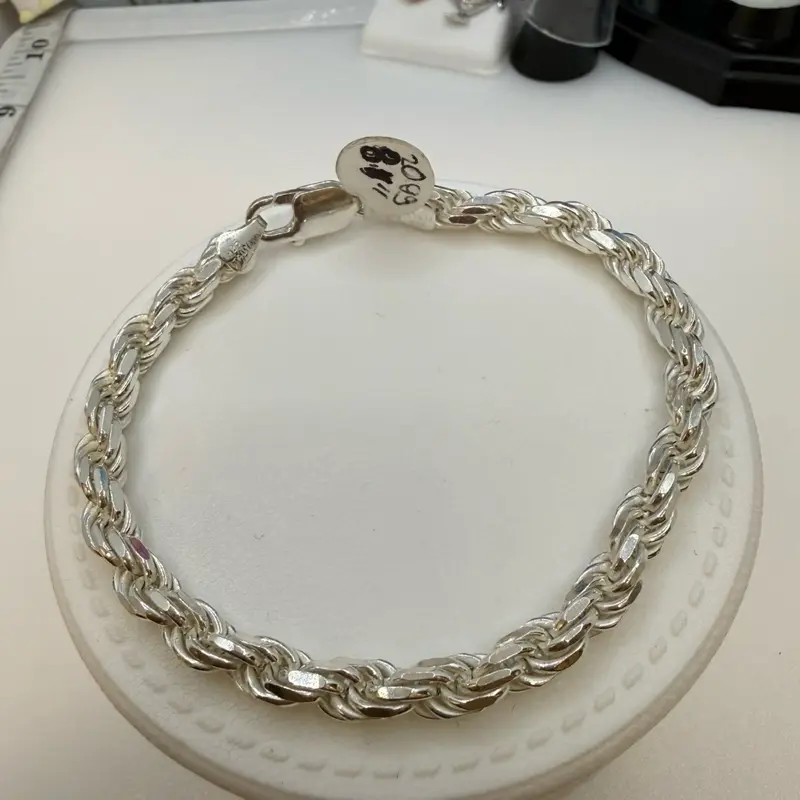 925 sterling silver 8” inch 5.5mm solid rope bracelet high quality Italian silver) Pulcera de plata Italiana Alta calidad 8” pulgadas de largo 5.5mm de grosor plata solido