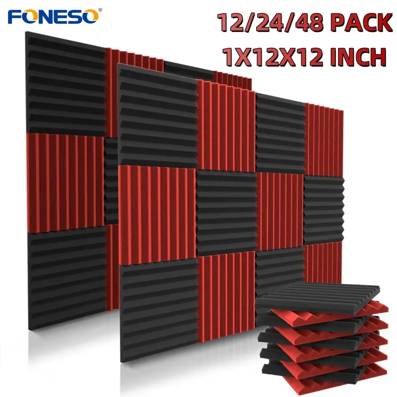 12/24/48 Pack Acoustic Panels 1" X 12" X 12 " High Density Soundproofing Wedges for Wall Sound Proof Foam Panels Noise Absorbing Blocker and Sound Wedges Fire Resistant & Noise Absorbing Perfect for Studio Office Gaming Room