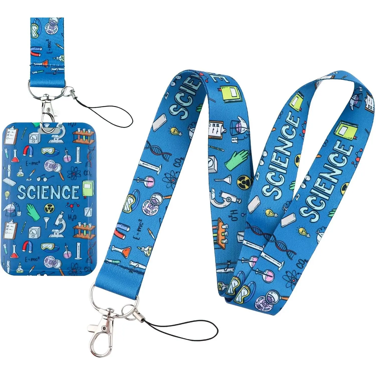 HY-KC135 Cool School ID Lanyard Badge Holder for Teachers Students for ID Badge & Keys Cute Preppy Key Card Lanyard for Kids Teens Women Blue Science Keychain Lanyard ID Holder