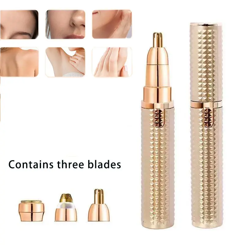 3-in-1 Painless Electric Hair Remover for Women, USB Rechargeable Eyebrow, Face & Nose Hair Trimmer with Multi-Heads, Portable Body Shaver for Sensitive Skin, Charger, Travel Size, Lightweight, Rechargeable Battery