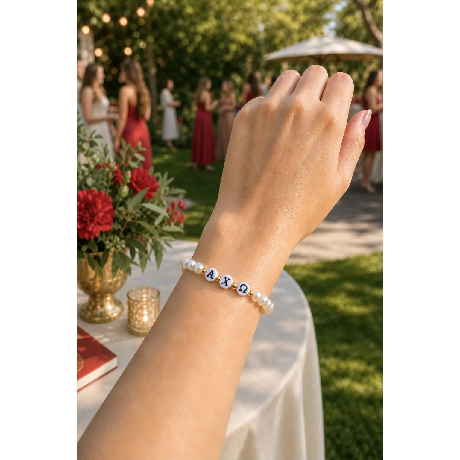 Alpha Chi Omega Pearl Beaded Bracelet