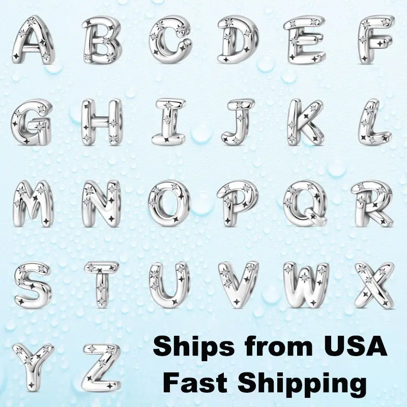 925 Sterling Silver Initial Letter Charm - 3mm Starlight Design, Hypoallergenic Nickel-Free for Women's DIY Bracelets, Necklaces, Ideal Birthday Gift (Pendants-Beads Compatible), Charm/Pendants/Beads/Earrings/Rings/Bracelets