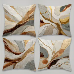 4pcs-Abstract-Themed Throw Pillow Covers, Abstract Art Style, Warm Toned Golden Pattern, Suitable for Sofa, Living Room, Bedroom, Home Decoration, Bedroom Decorative Accessories, Single Sided Printing, No Pillow Core, Home Textile