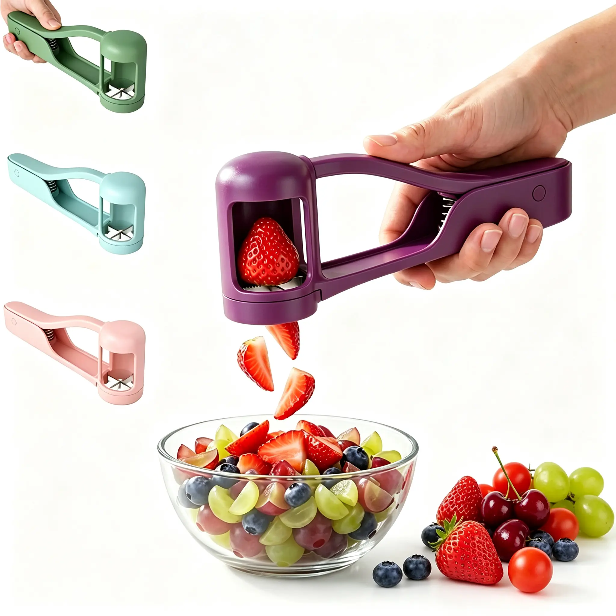 Grape Cutter for Toddlers & Baby - Stainless Steel Grape & Cherry Tomato Slicer for Kids Lunch Box - Portable Small Fruit Quarterer Tool, Prep for Salad & Healthy