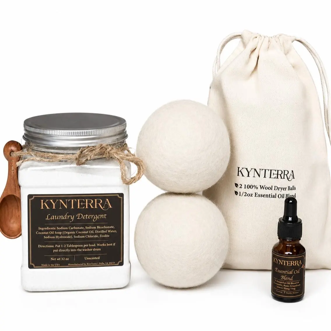 KYNTERRA's Unscented Laundry Detergent, Dryer Balls with Essential Oils, Natural & Clean Ingredients Household Soap