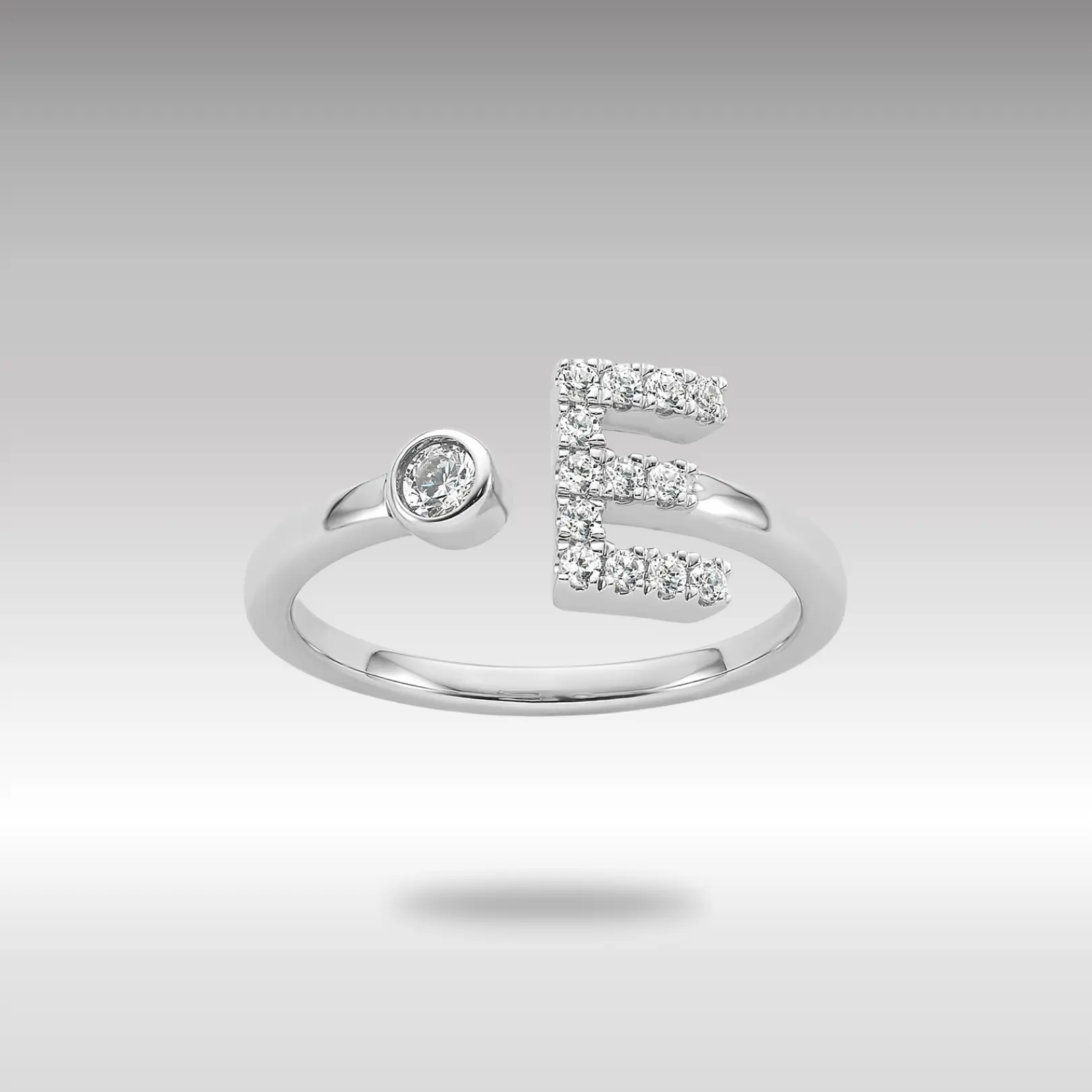 White 14K Gold Lab Grown Diamond VS/SI FGH Initial E Adjustable Ring Model-RM10277E-017-WLG