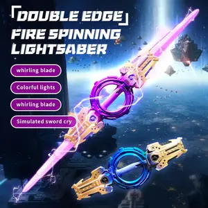 Double-Head Flame Sword Toy, USB Rechargeable Lightsaber, Rotating Blade, Type-C Charging, RGB Multi-Color Lights, Realistic Sound, Role Play, Party, Holiday Gift