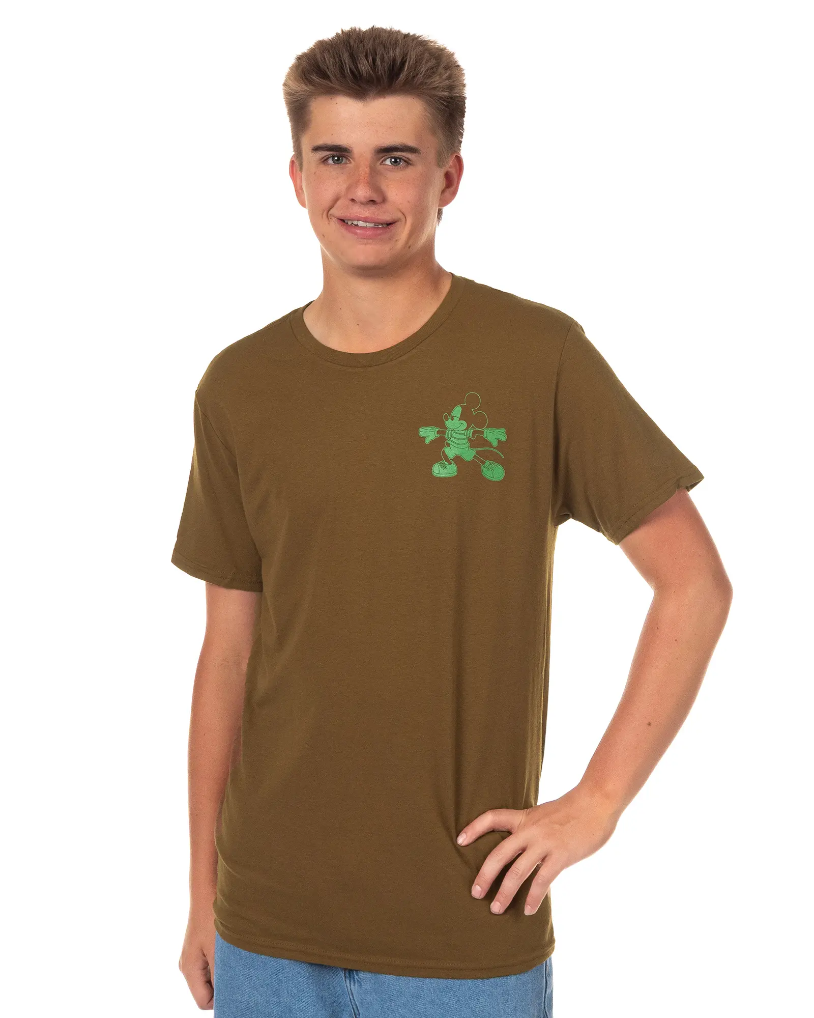Men's Casual Short Sleeve T-Shirt in 100% Natural Cotton with Cartoon Mouse Graphic & "Nature Heals" Back Print, Shortsleeve, Menswear