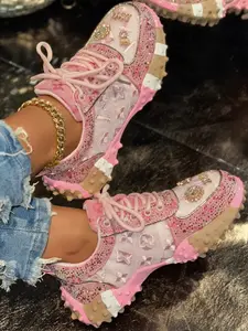 Women's New Full Diamond Mesh Durian Sole Casual Walking Shoes, Luxurious Fashion Versatile Dad Shoes, Comfortable and Stylish Sneakers