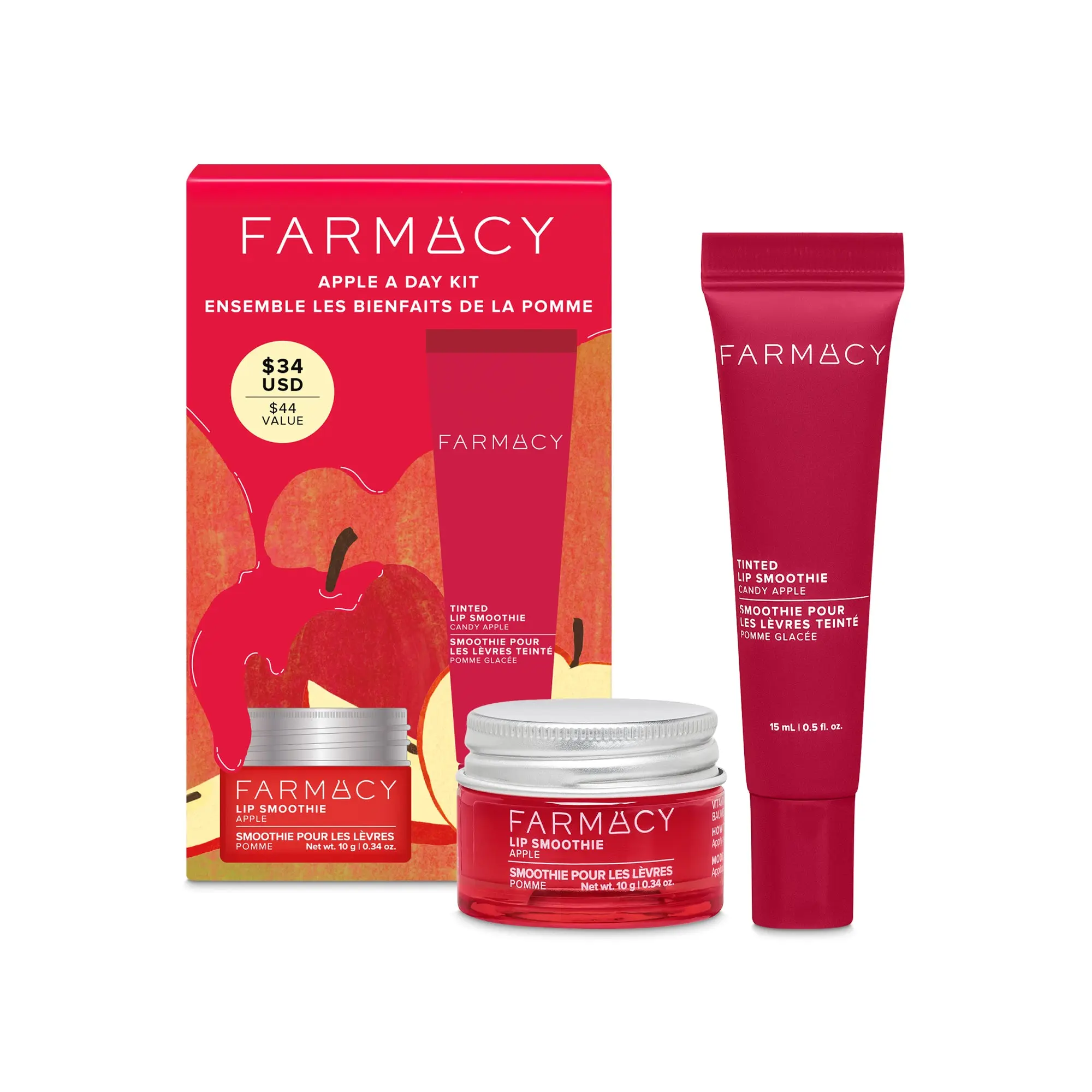 Farmacy Beauty Apple A Day 15ml Holiday Set - Limited-Edition Tinted Balm Duo, Moisturizer Glossy Lip Treatment to Hydrate Juicy & Bold Lips - Candy Balm & Smoothie