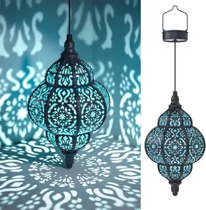 Hanging Solar Lights Outdoor Garden Decor Solar Lantern  Plastic Moroccan Outdoor Decorations for Patio Pathway Yard Backyard Garden Decorative (1, Black)