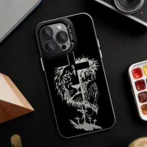 Lion Cross Phone Case - Ultra-thin, shockproof, compatible with iPhone 17/16/15/14/13/12/11/X/XS/XS Max/XR/16 E/7 Pro/8 Pro. Durable PC back cover provides strong protection. A perfect holiday gift for friends, family, and yourself. Silver., Accessories,,