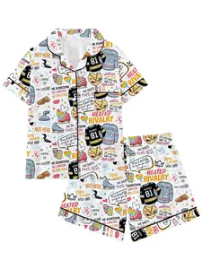 in my hockey romance era heated Rivalry 81 and 24 Men's Teen Pajama Set Two-Piece Lapel Button-Up Top and Shorts, Casual Comfortable Sleepwear, All Seasons, Butterfly Pattern