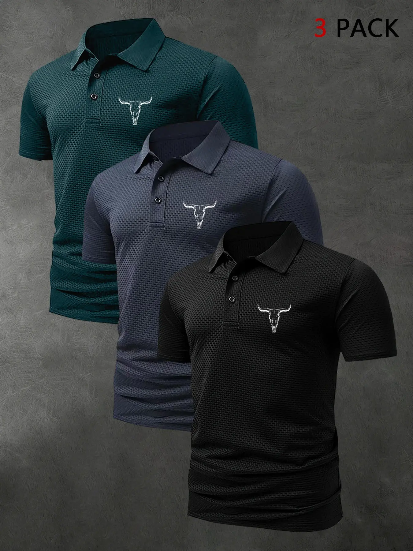Men's Summer Fine Plaid Short Sleeve Polo Shirt 3 Piece Set, Fashion Elastic Stain Resistant Fabric, Casual Graphic Print Polo Shirts Set