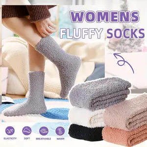 5 Pair Women Fuzzy Slipper Socks Winter Microfiber Soft Cozy Plush Fluffy Socks Warm Comfy Thermal Home Sleeping Socks