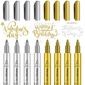 12 Soft Tip Metallic Markers, & Silver Color Pens, Ideal for Invitations, Accounting, DIY Crafts, Vibrant Long-Lasting Ink