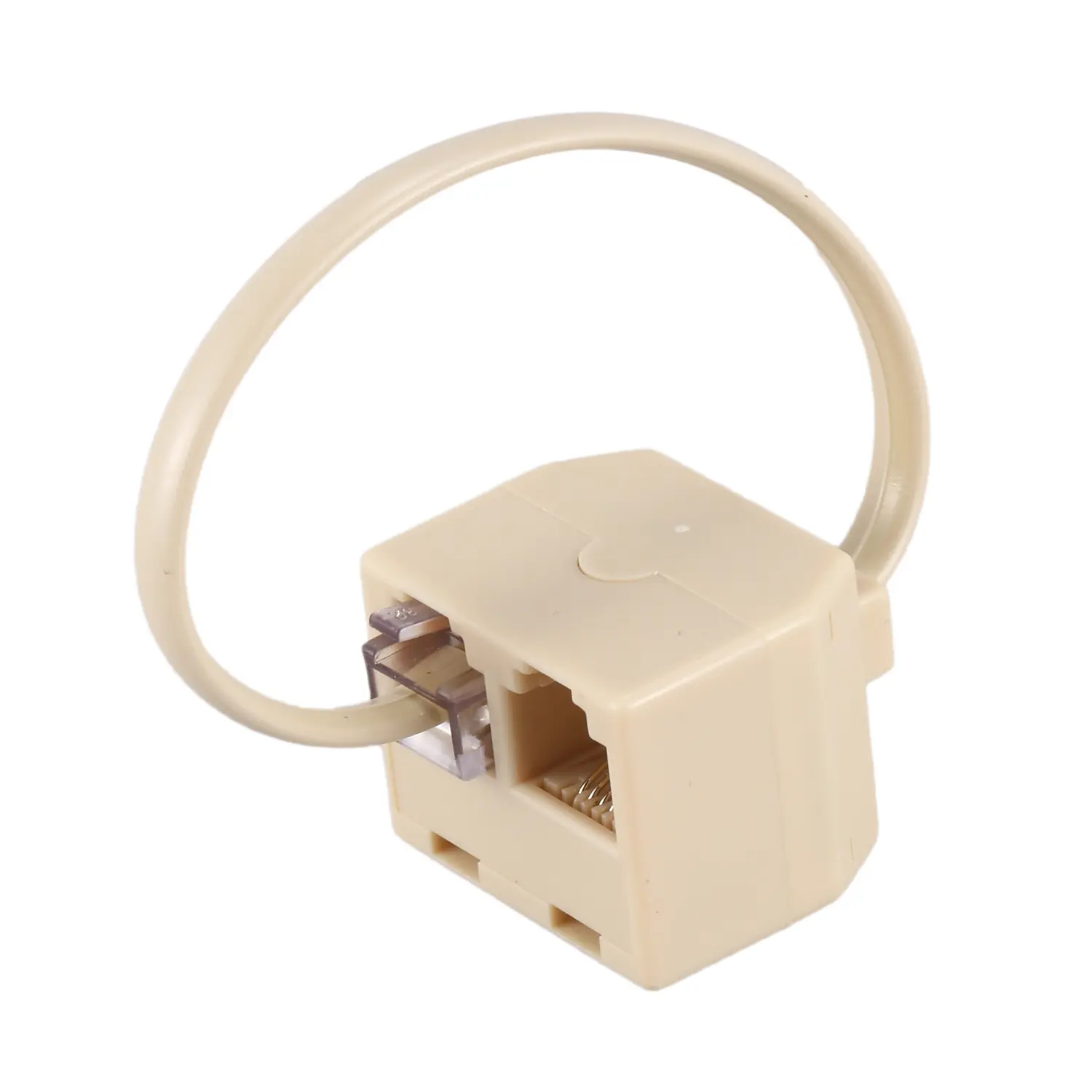 Beige RJ11 6P4C Male-to-Female Dual Outlet Plastic Body Telephone Line Splitter Adapter, Converts 1 Phone Jack Into 2 Jacks, 13.5cm Household Appliance Part for Telephones, Phones/Faxes, Answering Machines, Converts Single Phone Jack Into 2 Jacks