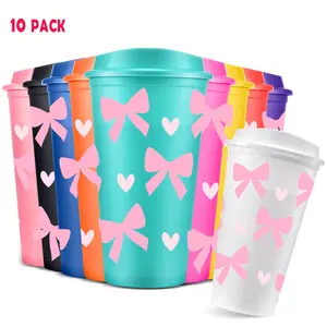 Bow Pattern Plastic Tumbler with Lid, Reusable 16oz/475ML Party Gift Water Bottle, Birthday Gift for Lovers, Holiday Party Supplies, Drinkware, Cup