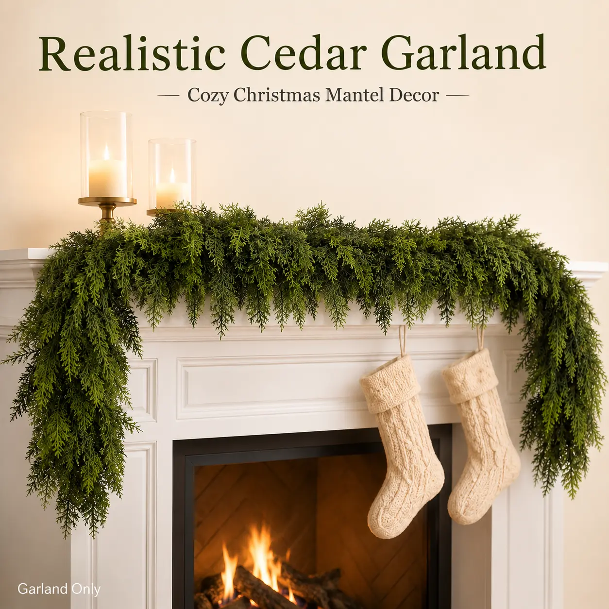 Artificial Cedar Garland Green Artificial Greenery Pine Garland Indoor & Outdoor Decoration, Indoor Plants Decor for Outdoor Indoor Garden Home Decoration Leaves Fake Plants Greenery Boxwood Porch Patio