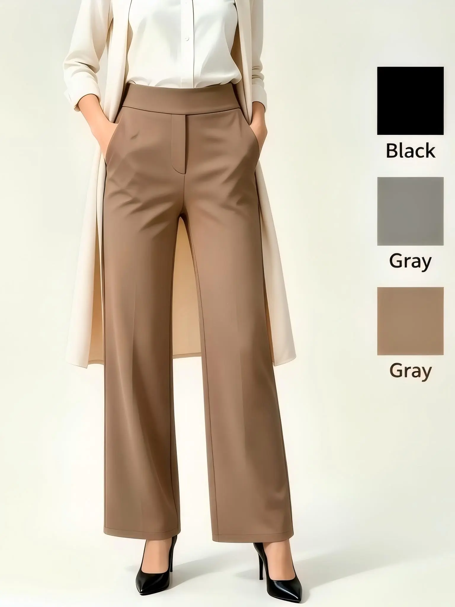 Women's High-Waisted Straight Leg Yoga Pants - Lightweight Polyester Plain Solid Color Pants, Soft Breathable Fabric, Tummy Control, Stretch Fit for Workout & Everyday Wear, Basic