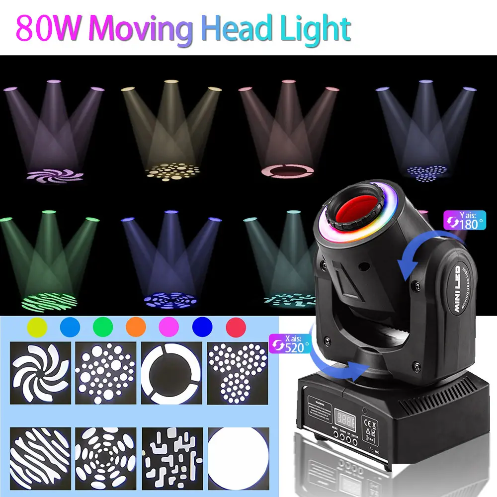 80W RGBW LED Moving Head Stage Led Lights - DMX512, Sound Activated, Color Changing, Dynamic Motion, Wide Lens, Includes Mount, Indoor Use Commercial Lighting for Party, Club