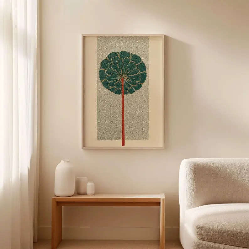 Botanical Line Art Print, Minimal Leaf Illustration, Modern Organic Poster