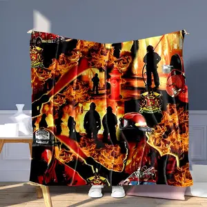 Firefighter Pattern Blanket, 1 Count Firefighter Pattern Soft Throw Blanket, Air-conditioned Room Blanket, Warm Nap Blanket for Home & Office