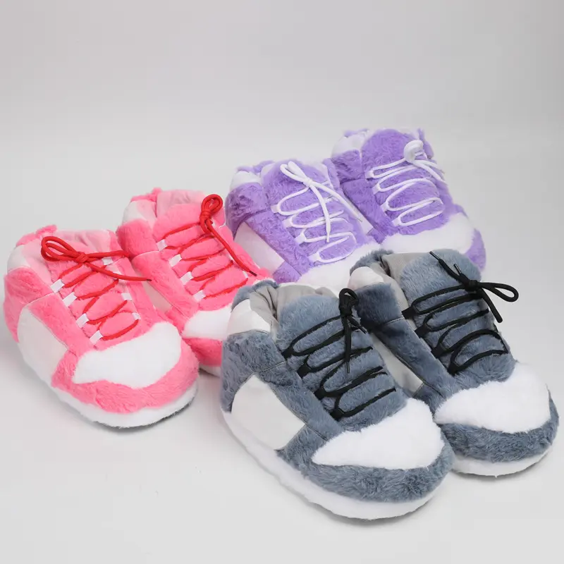 Warm Plush Sneaker Slippers, Trendy Anti-Slip Furry Soft House Shoes Fluffy Unisex Comfy Home Slides One Size Fits Most Indoor